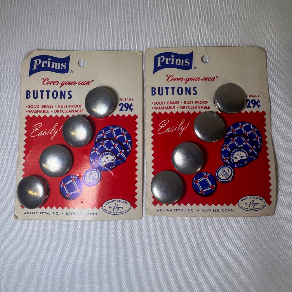 Vintage Prims Cover-Your-Own Buttons 7/8 Inch Size 36 Solid Brass 2 Cards 8ct